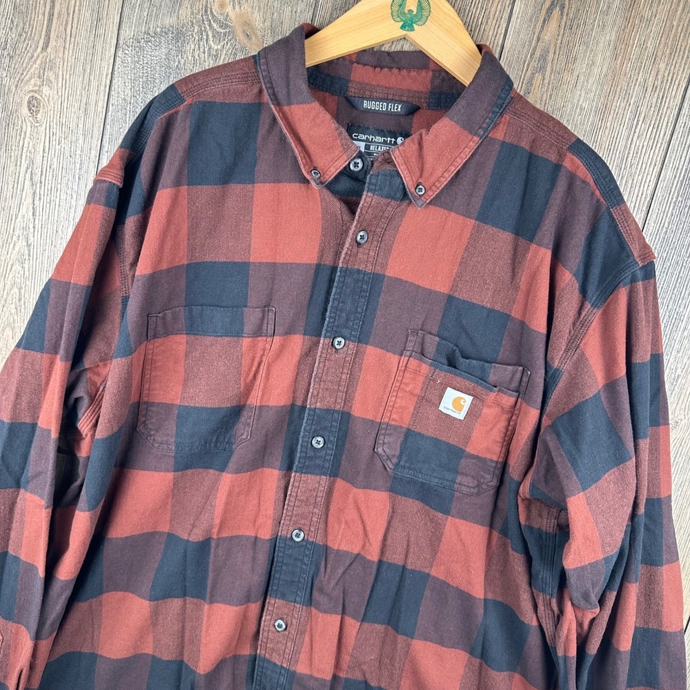 Carhartt Rugged Flex Heavyweight Flannel Shirt Mens 3XL Red Black Plaid TW4448-M
